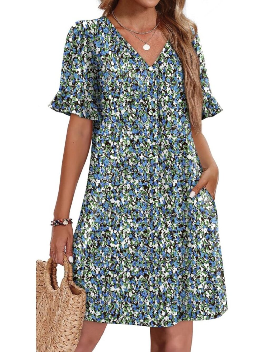 Chic Summer Dress for Women | Ruffle Short Sleeve, V-Neck, Casual Shift with